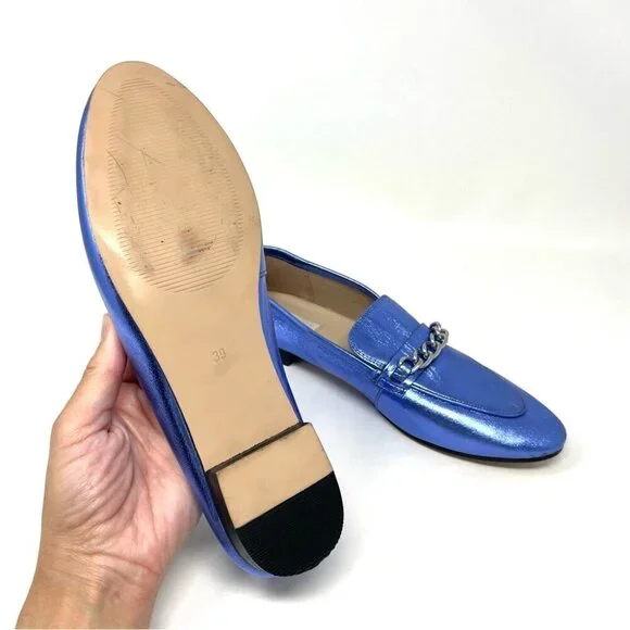H&M Premium Selection Metallic Blue Leather Loafers Size 39 - Picture 7 of 12